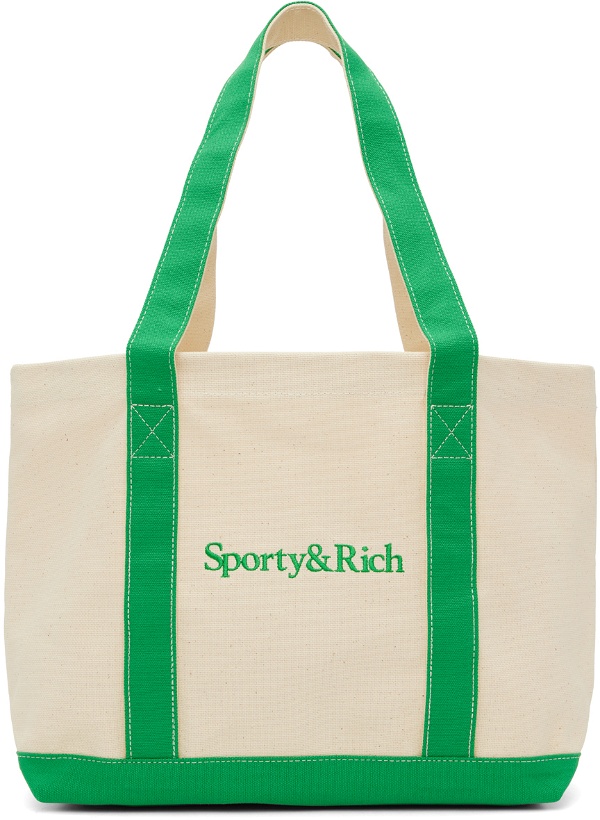 Photo: Sporty & Rich Off-White & Green Serif Two-Tone Tote