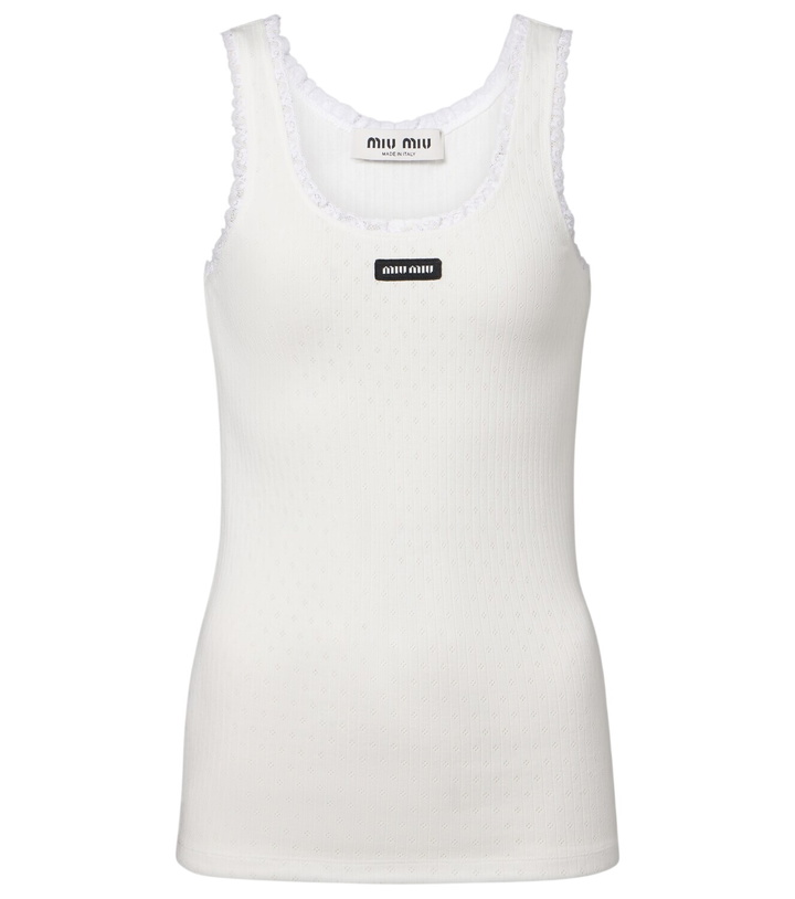 Photo: Miu Miu Lace-trimmed pointelle cotton tank top