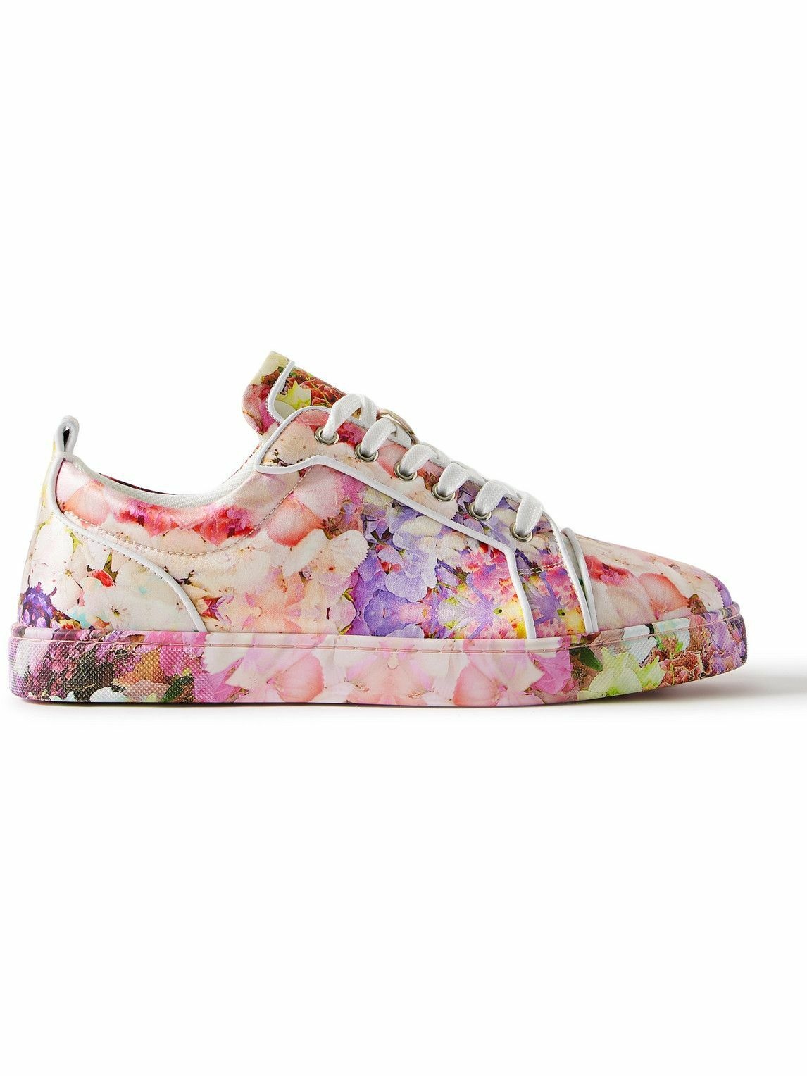 Photo: Christian Louboutin - Louis Junior Orlato Leather-Trimmed Floral-Print Satin-Crepe Sneakers - Pink