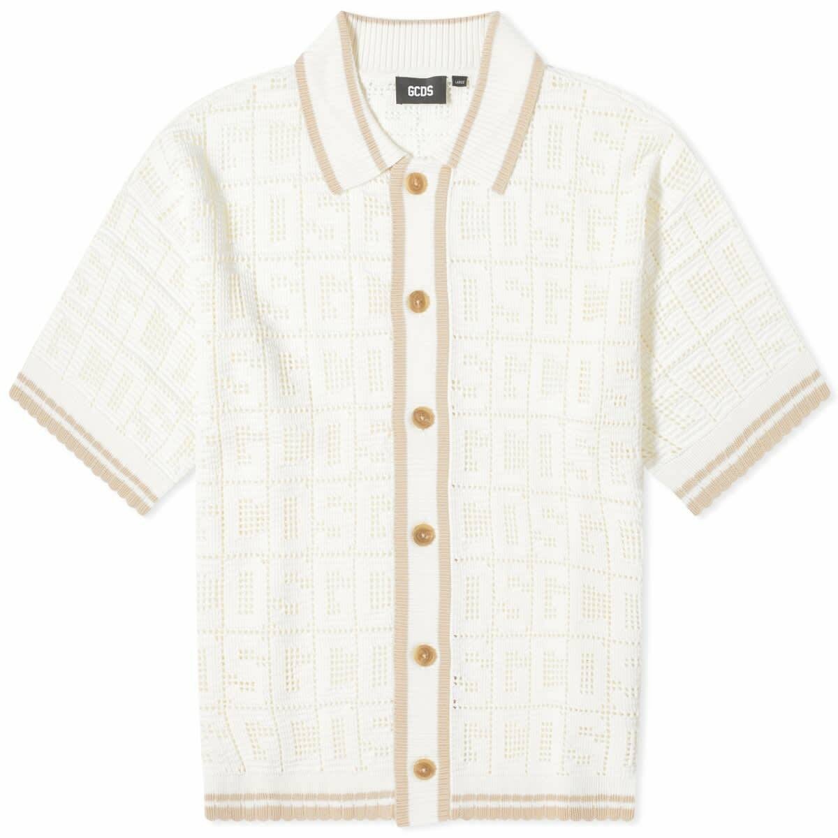 Photo: GCDS Men's Short Sleeve Monogram Knit Shirt in Off White