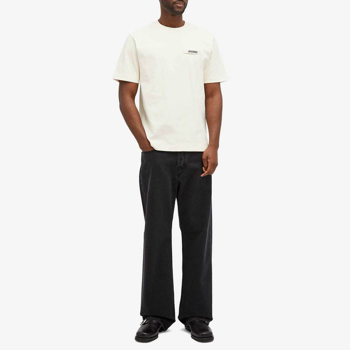 Jacquemus Men's Gros Grain Logo T-Shirt in Beige Jacquemus