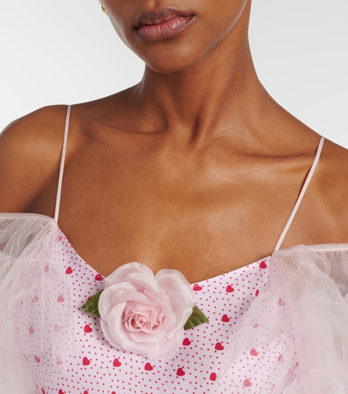Rodarte Floral-appliqué printed silk slip dress