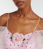 Rodarte Floral-appliqué printed silk slip dress
