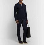 TOM FORD - Slim-Fit Ribbed Merino Wool and Cashmere-Blend Half-Zip Sweater - Navy