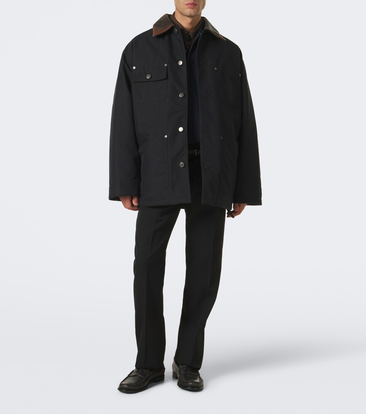 Prada Leather-trimmed technical cotton-blend jacket