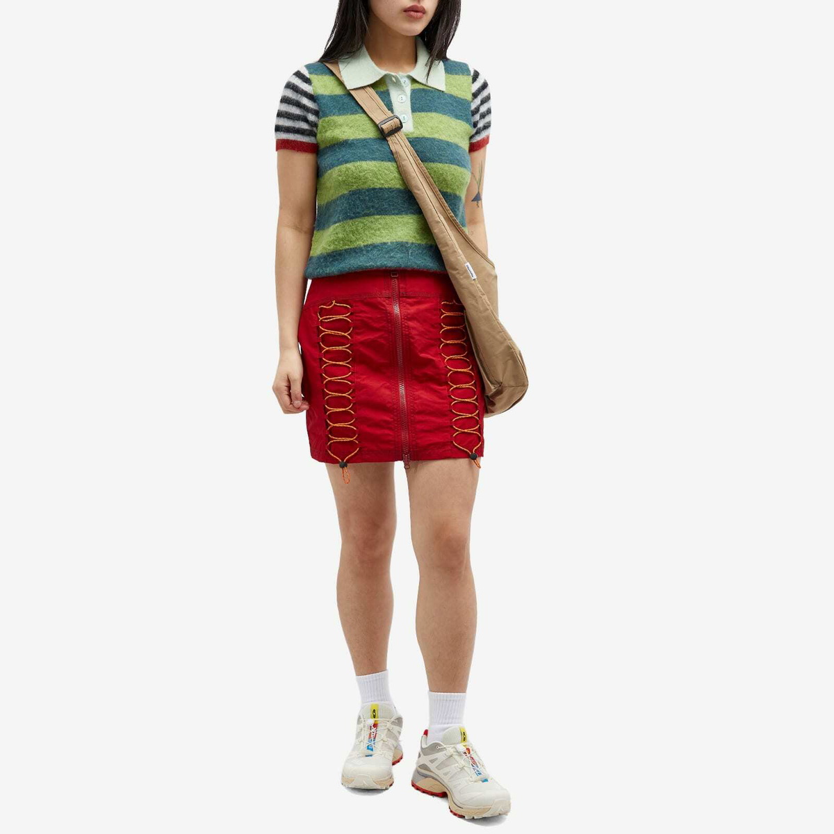 Brain Dead Women's Triple Needle Bungee Zip Mini Skirt in