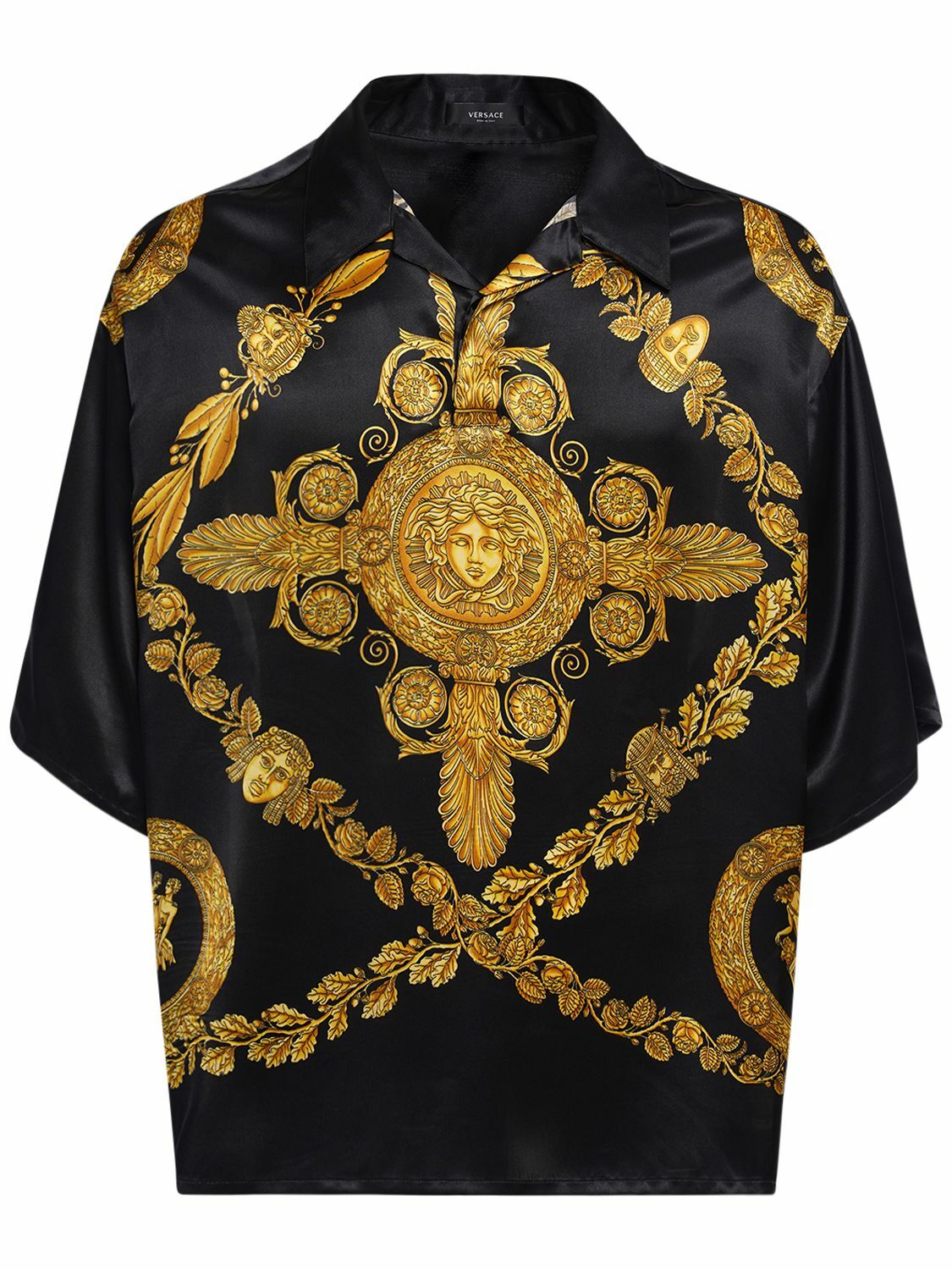 Versace Black Viscose Collared Polo Short Sleeves T-shirt