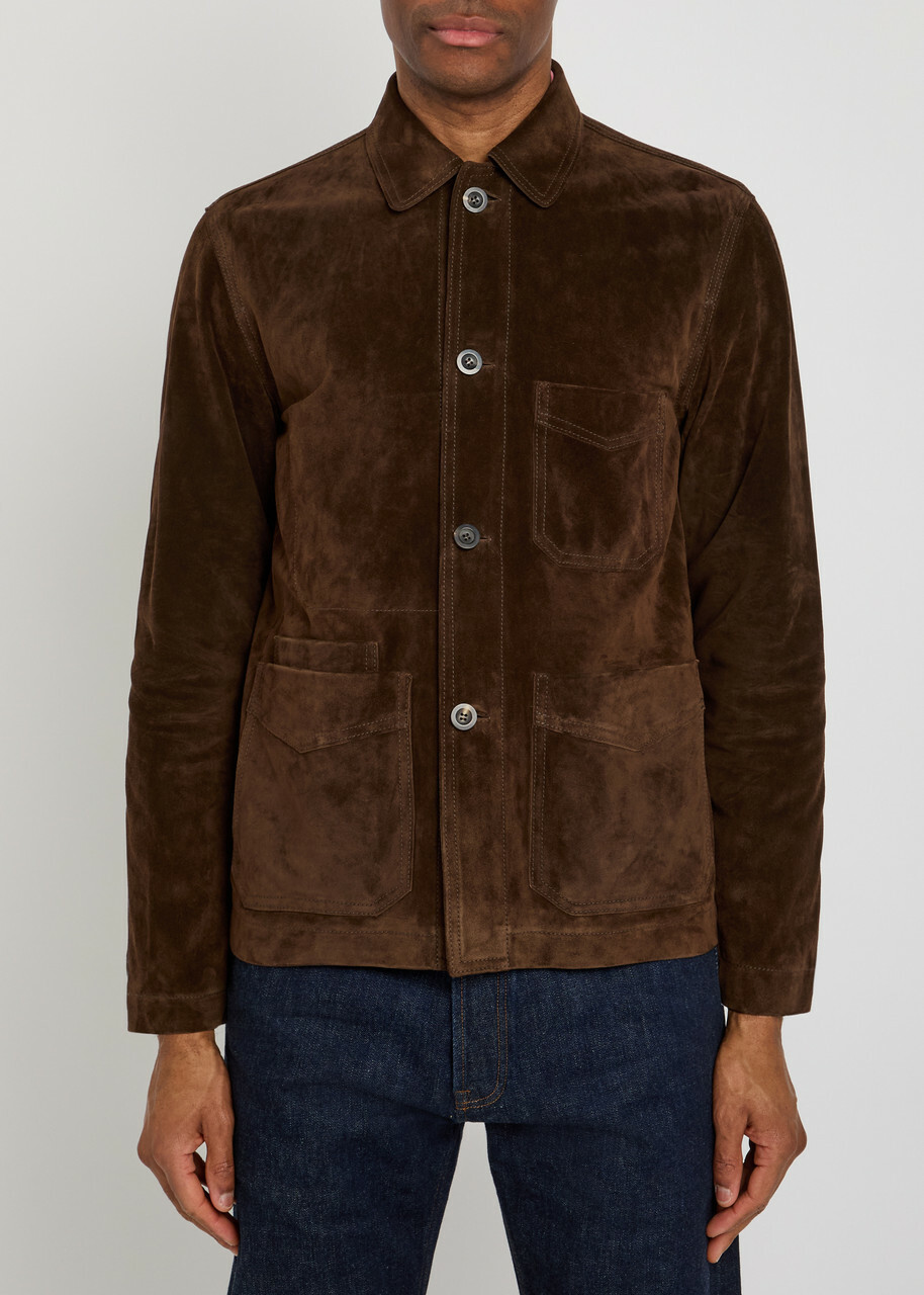 Drake's Chore Patch Pocket Suede Overshirt Brown Drake's