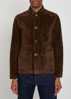 Drake's Chore Patch Pocket Suede Overshirt Brown