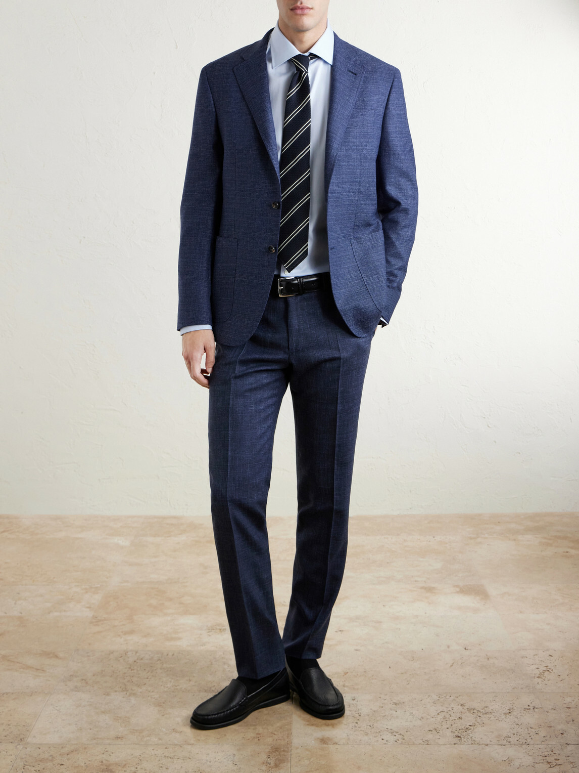 Canali - Travel Straight-Leg Wool, Silk and Linen-Blend Suit Trousers - Blue