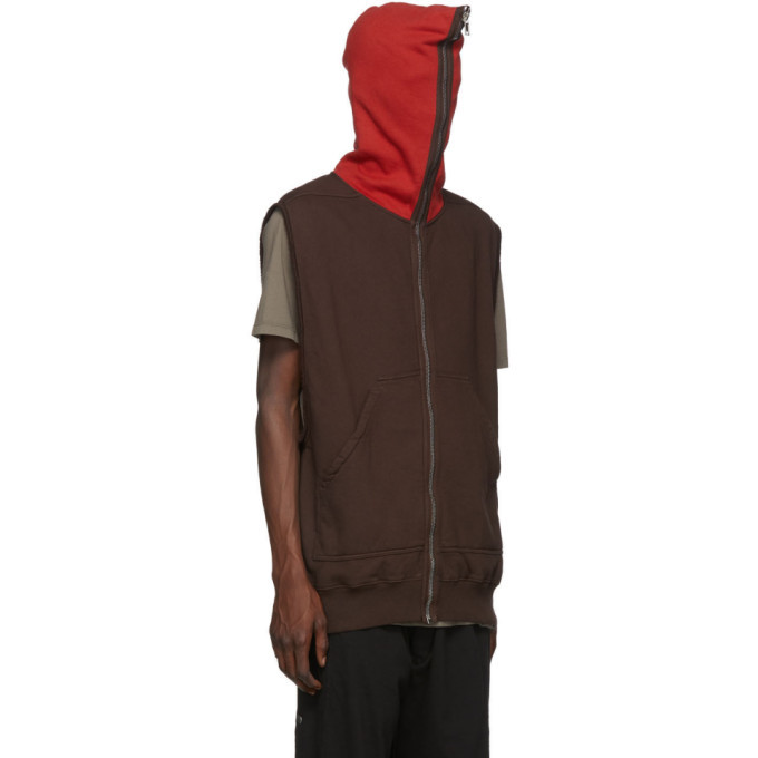 Rick Owens Drkshdw Brown and Red Gimp Sleeveless Hoodie Rick Owens