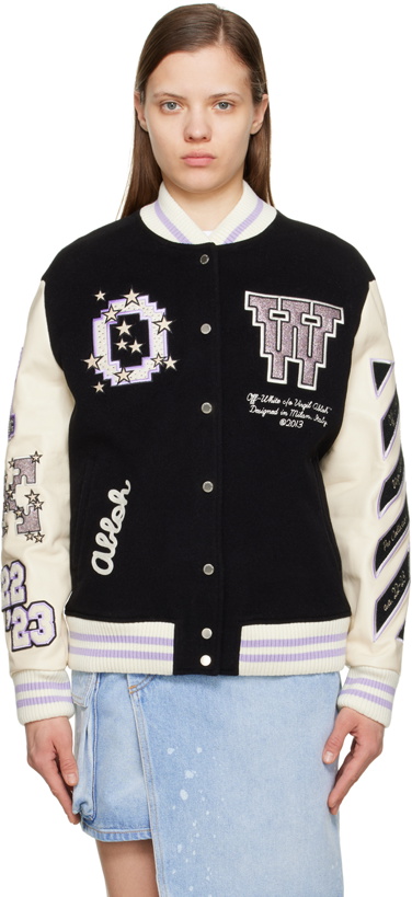 Photo: Off-White Black & Off-White Embroidered Bomber Jacket