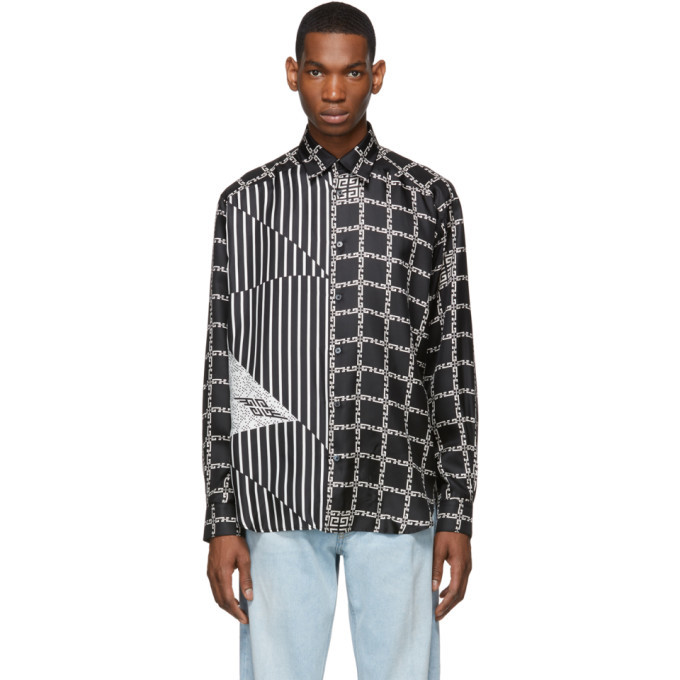 Givenchy Black and White Silk Graphic Loose Fit Shirt Givenchy