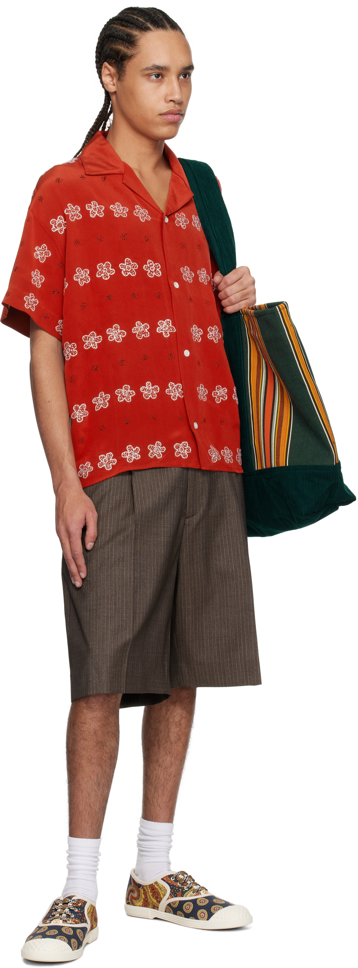 Glass Cypress Red Silk Flower Bowling Shirt