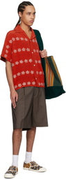Glass Cypress Red Silk Flower Bowling Shirt