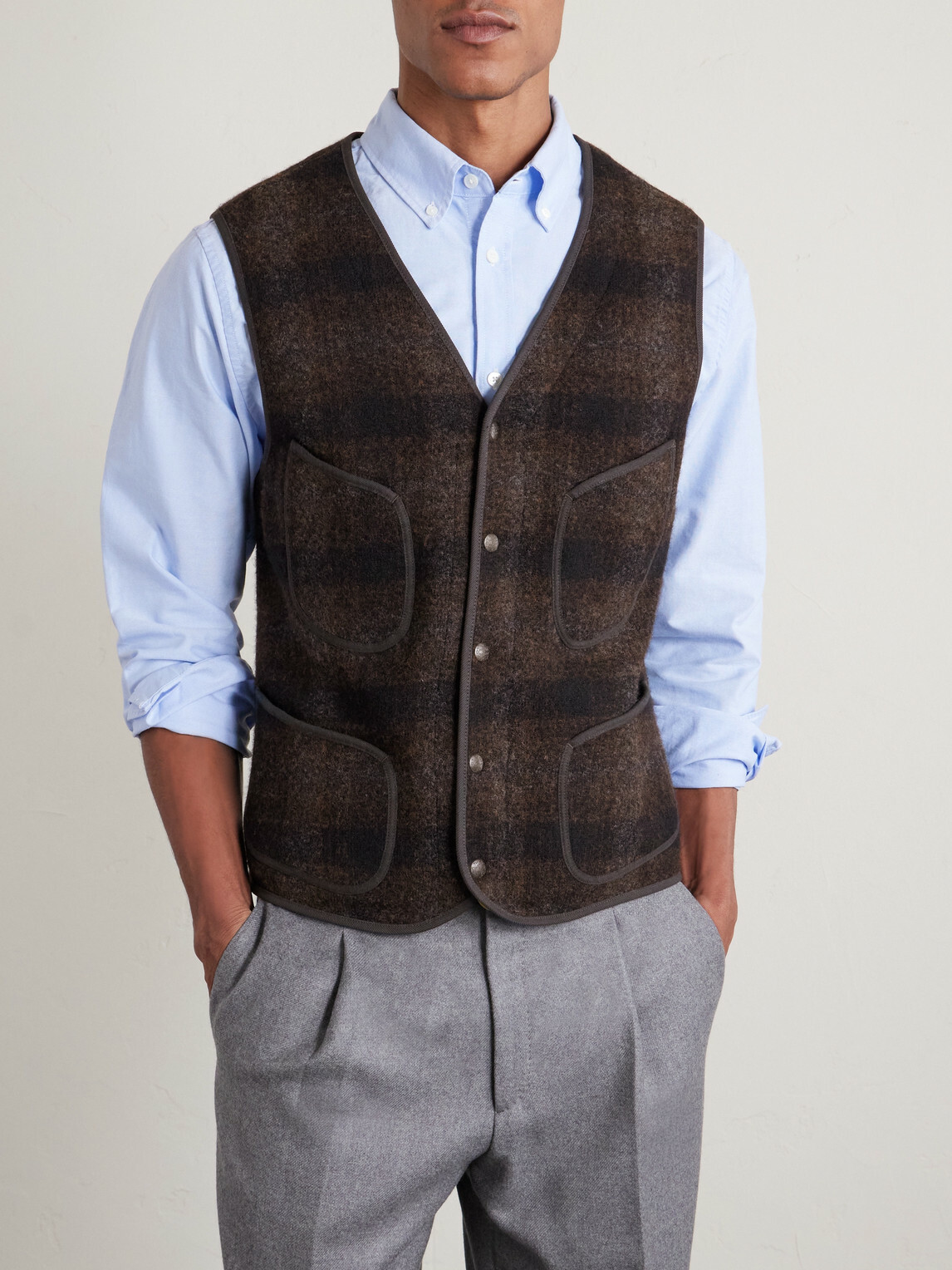 RRL - Monroe Slim-Fit Checked Wool and Cotton-Blend Vest - Brown