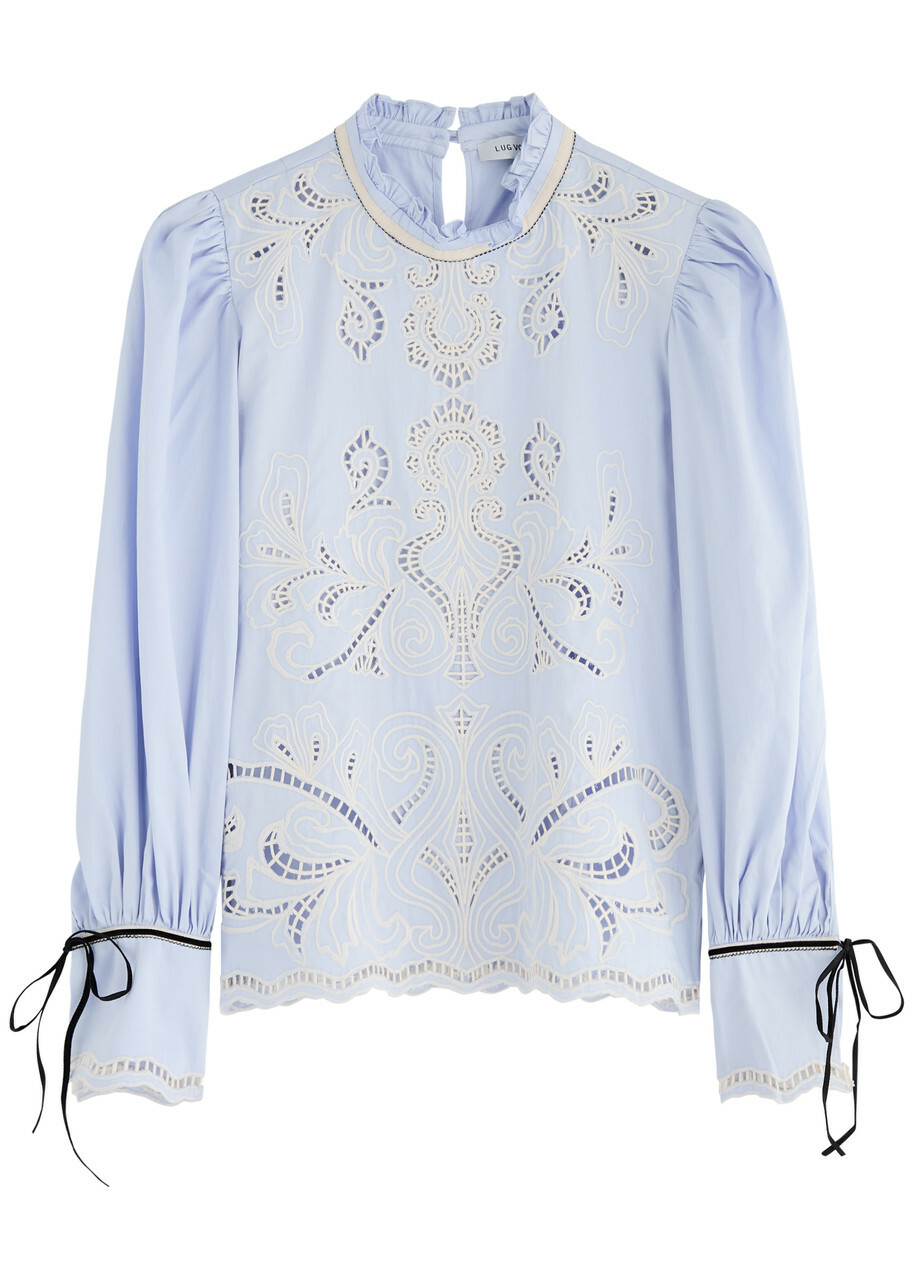 Lug Von Siga Keira Broderie Anglaise Cotton Poplin Blouse Blue