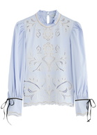 Lug Von Siga Keira Broderie Anglaise Cotton Poplin Blouse Blue