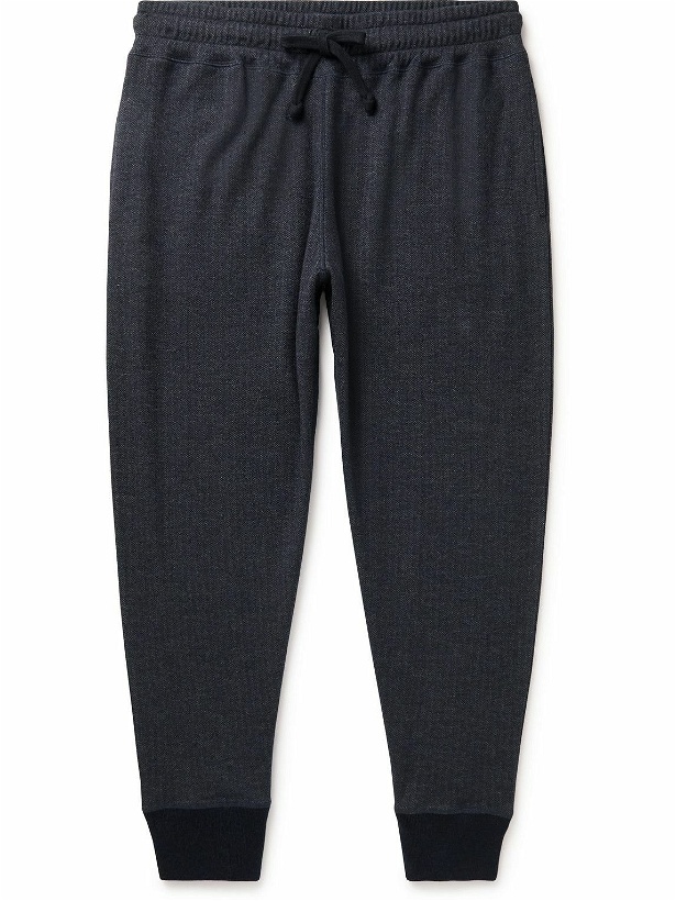 Photo: Kingsman - Tapered Herringbone Wool and Cotton-Blend Jersey Sweatpants - Blue