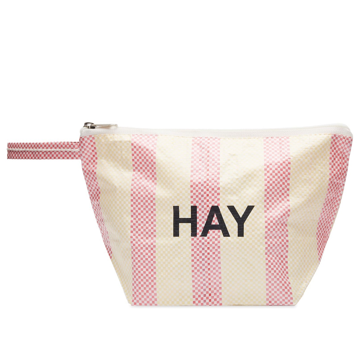 Photo: HAY Recycled Candy Stripe Wash Bag - Small in Red/Yellow