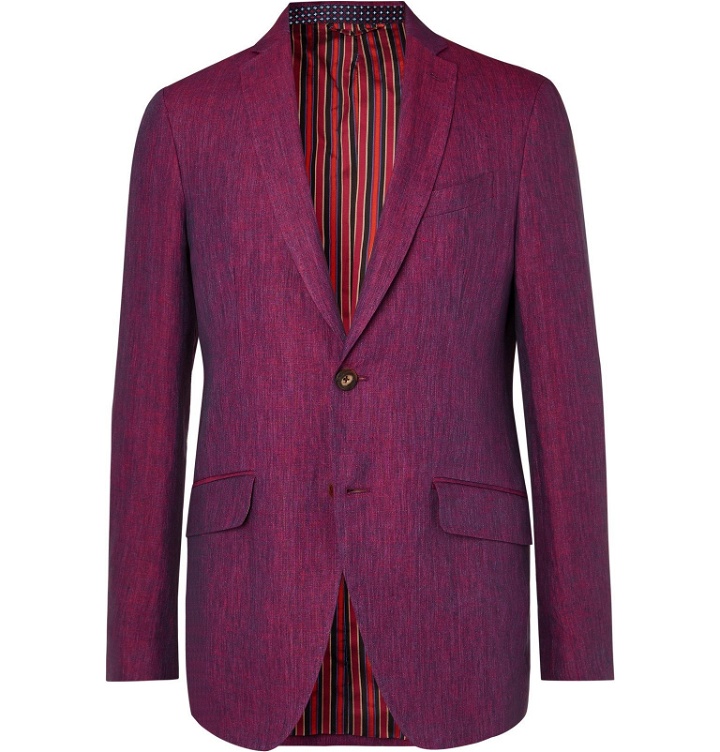 Photo: Etro - Burgundy Slim-Fit Linen Suit Jacket - Burgundy