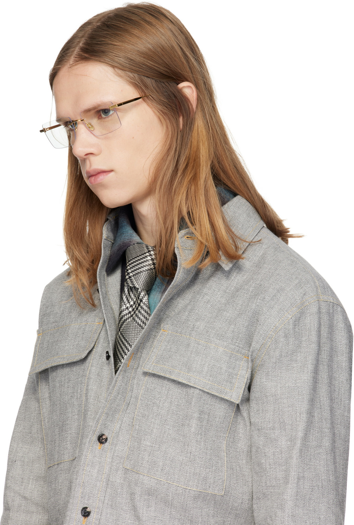 TOM FORD Gold Rectangular Blue Light Glasses