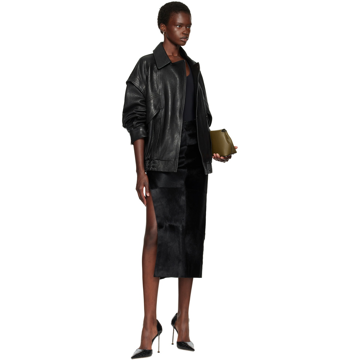 Nour Hammour Black Micah Leather Bomber Jacket