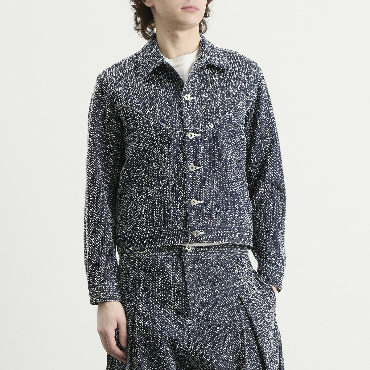 Sage Nation Men's Needle Punch Denim Jiji Jacket in Indigo Needle Punch