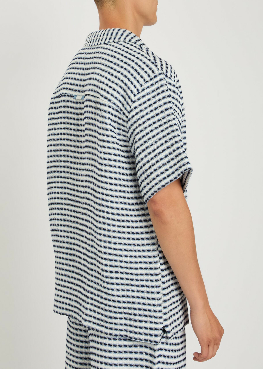 Che Textured Patterned Linen Shirt Navy