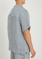 Che Textured Patterned Linen Shirt Navy