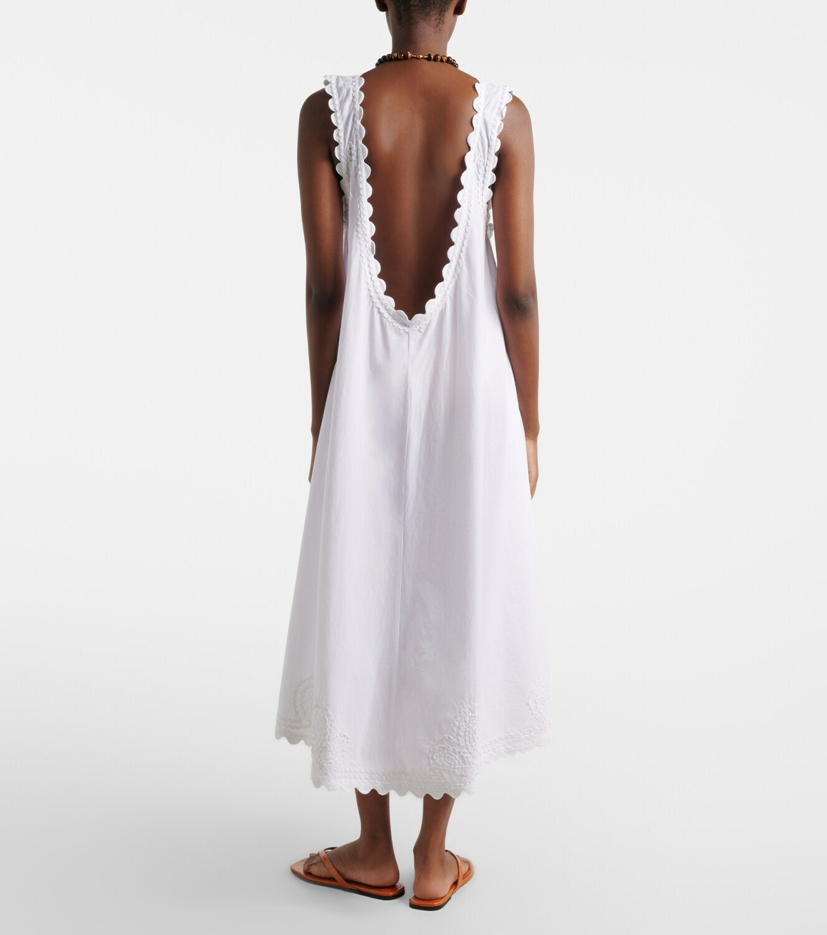 Juliet Dunn Embroidered scalloped cotton poplin midi dress