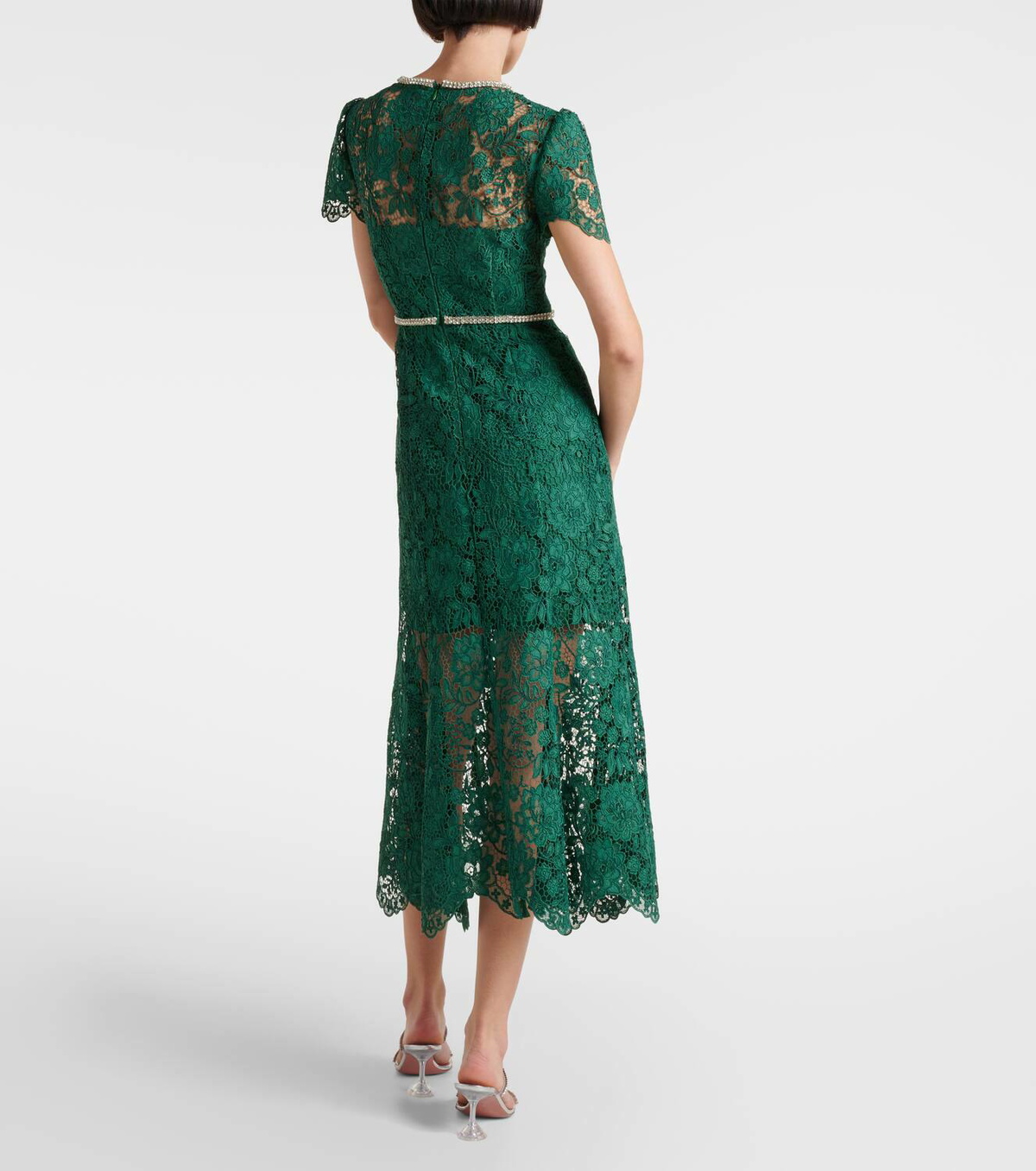 Self-Portrait Bow-detail embellished lace midi dress Self