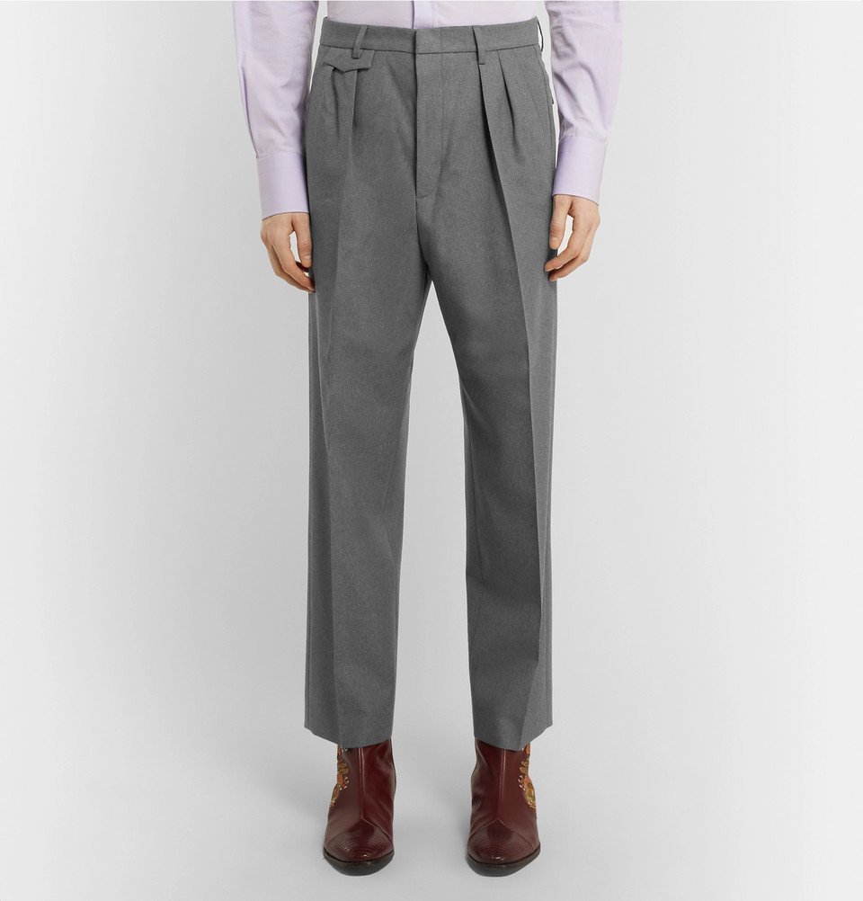 Gucci - Wide-Leg Pleated Wool Trousers - Men - Dark gray Gucci