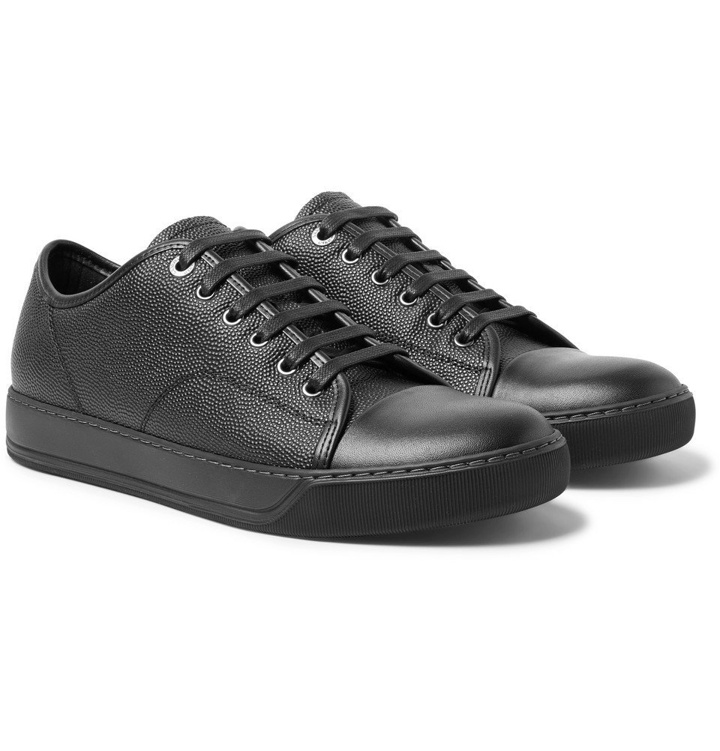 Photo: Lanvin - Cap-Toe Pebble-Grain Leather Sneakers - Men - Black