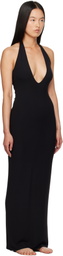 SKIMS Black Soft Lounge Deep Plunge Halter Maxi Dress