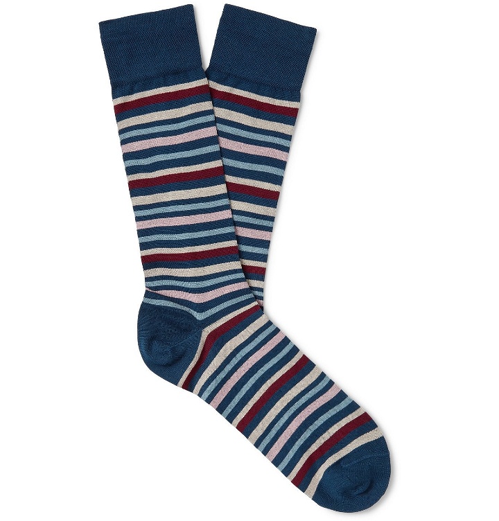 Photo: MARCOLIANI - Striped Pima Cotton-Blend Lisle Socks - Blue