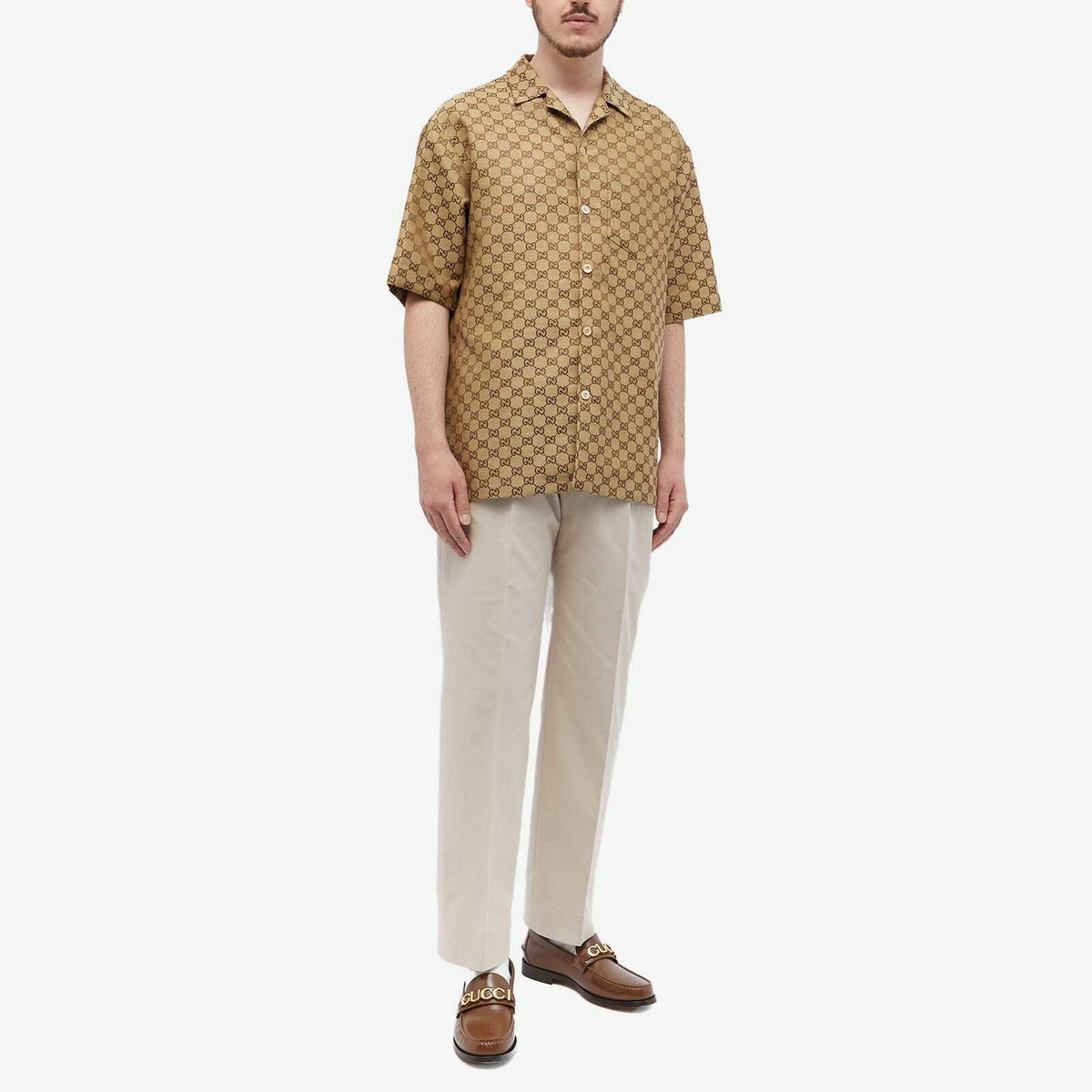 Gucci Men's GG Jacquard Vacation Shirt in Camel Gucci