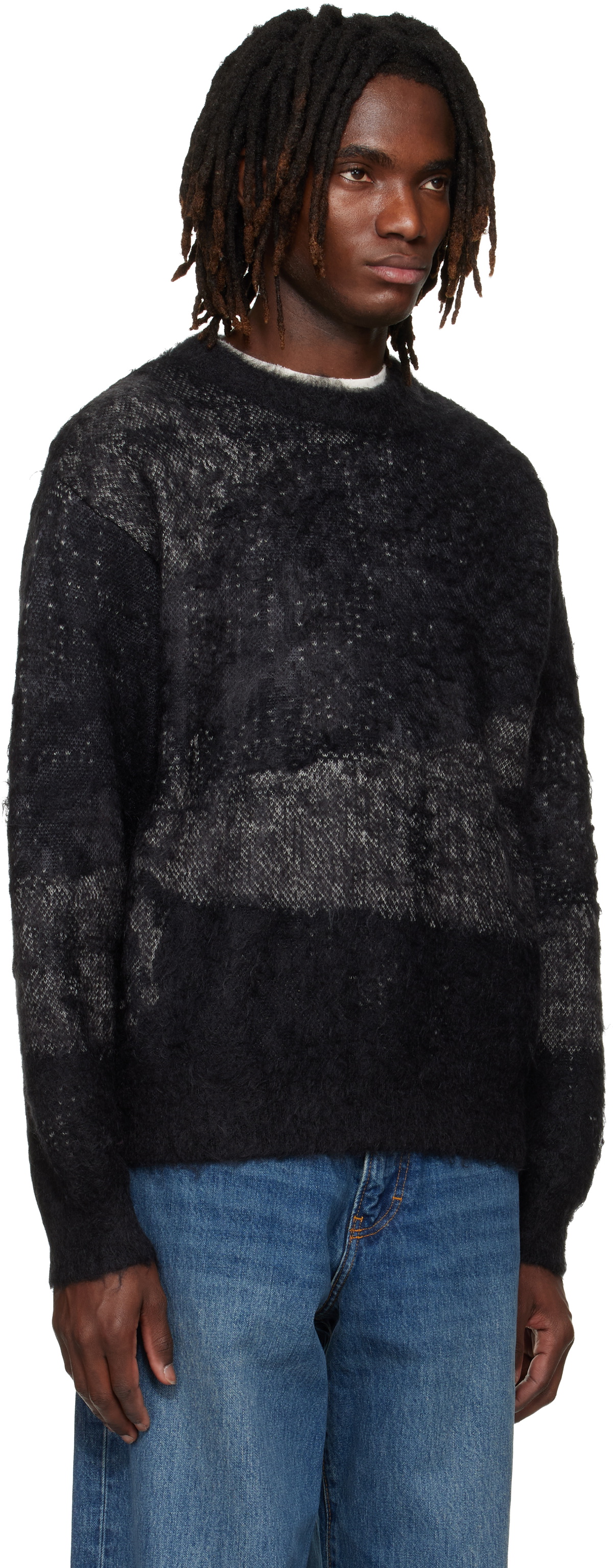 YOKE Black & Gray Abstract Jacquard Mohair Sweater