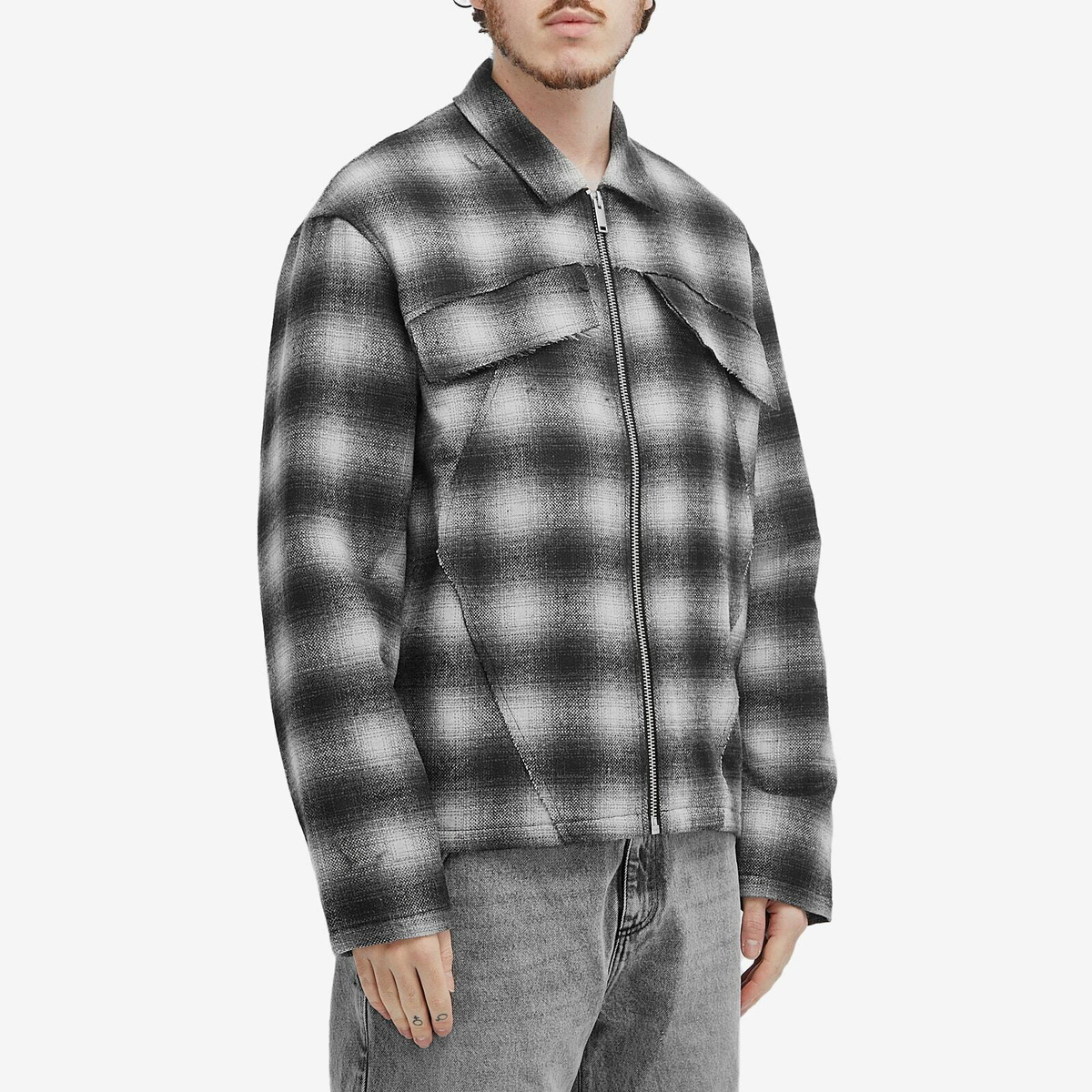 Han Kjobenhavn Men's Padded Check Overshirt in Dark Grey