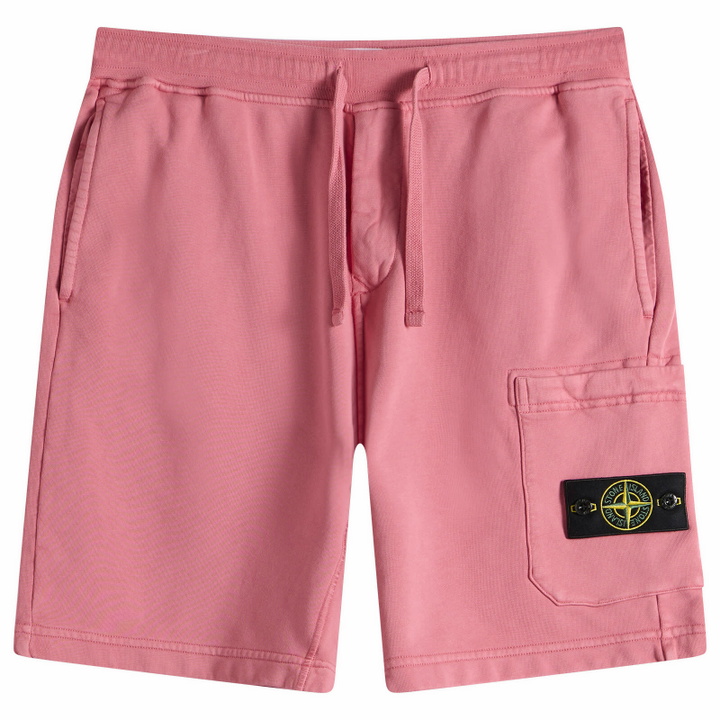 Photo: Stone Island Men's Organic Cotton Fleece Shorts in Geranium