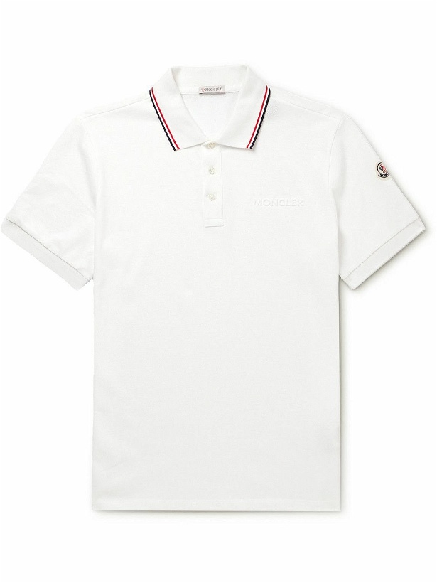 Photo: Moncler - Logo-Embossed Contrast-Tipped Cotton-Piqué Polo Shirt - White