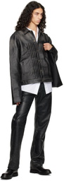 424 Black Trucker Leather Jacket