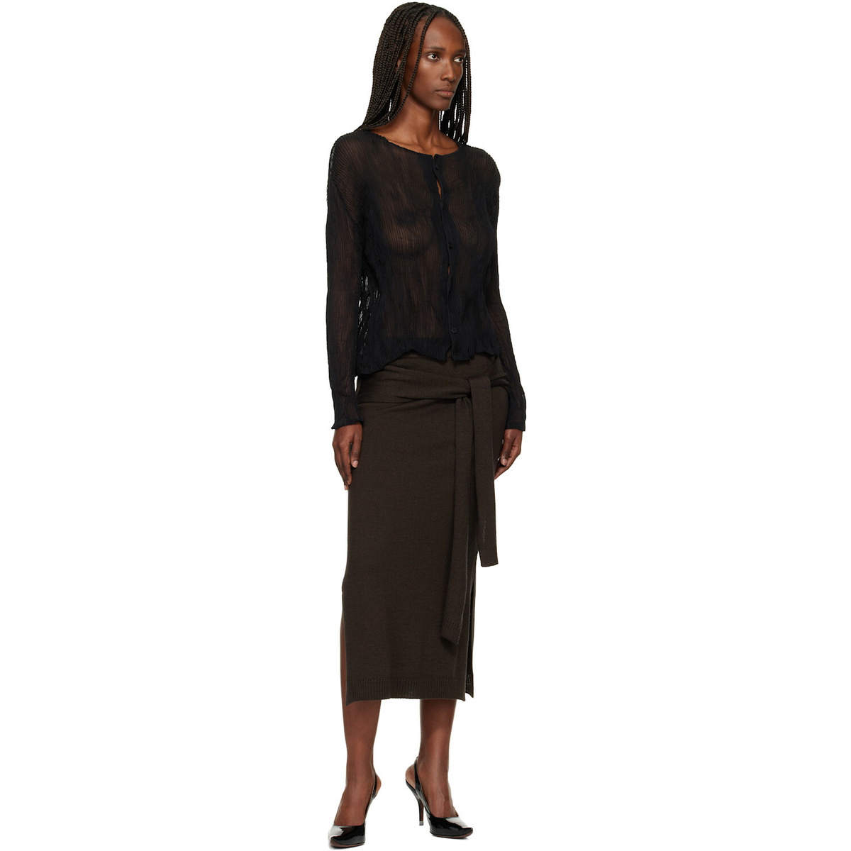 ISSEY MIYAKE Black Chiffon Twist Cardigan