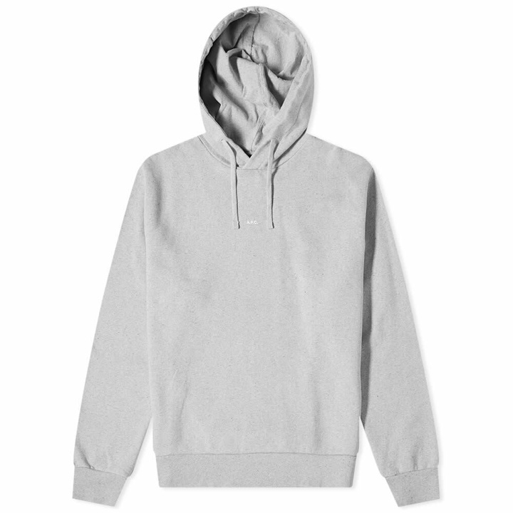 Photo: A.P.C. Men's A.P.C Larry Central Logo Hoody in Heather Grey