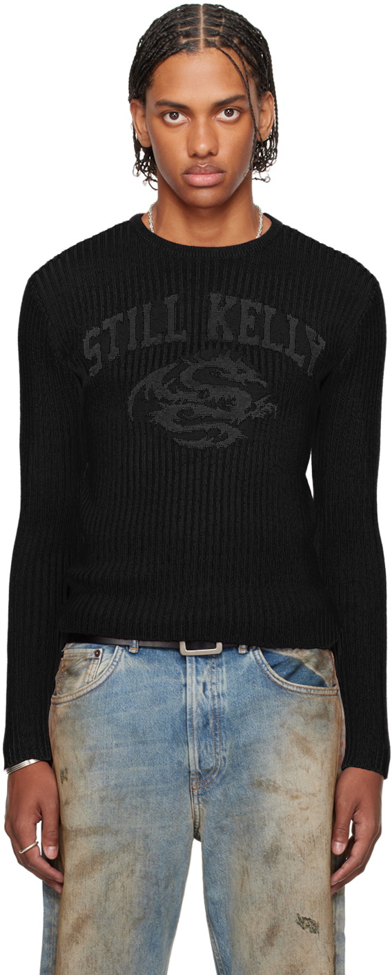 Still Kelly Black Crewneck Rib Sweater