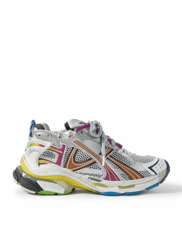 Photo: Balenciaga - Runner Distressed Rubber and Mesh Sneakers - Gray