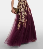 Costarellos Floral appliqué tulle gown