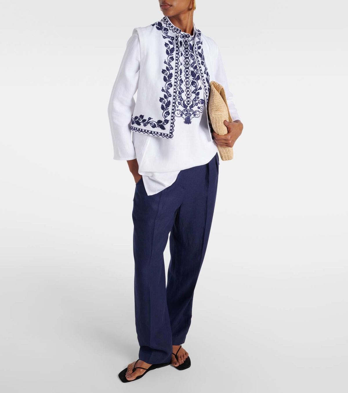 Loro Piana Dabney embroidered linen vest