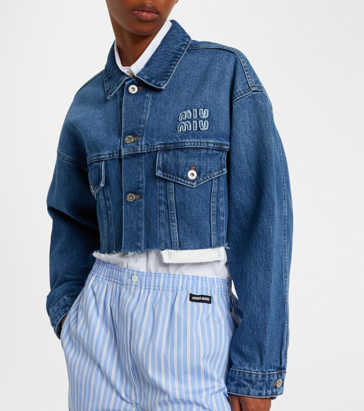 Miu Miu Cropped logo denim jacket