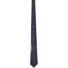 Gucci Navy and Red Silk Flowers Double G Tie